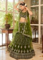 Net Olive Green  Wedding Wear Embroidery Work Lehenga Choli